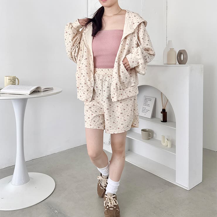 【セットアップ】小花柄ワッフルパーカー+ショートパンツ | Outfitter lab | 詳細画像9 