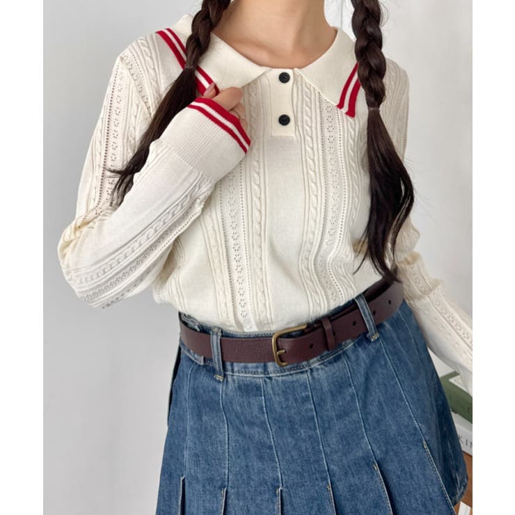 アイボリー | ライン長袖ポロシャツ | Outfitter lab