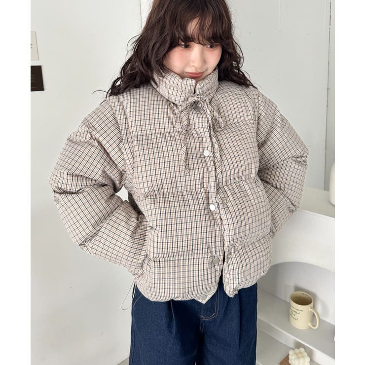 ベージュ | 【袖取り外し可能】チェックリボンダウンジャケット/ダウンベスト | Outfitter lab