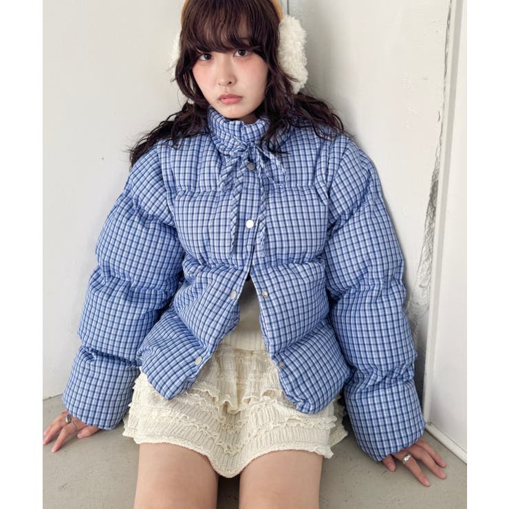 ブルー | 【袖取り外し可能】チェックリボンダウンジャケット/ダウンベスト | Outfitter lab