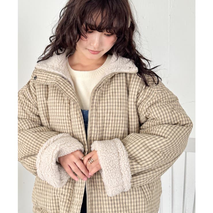 ベージュ | チェックボアリバーシブルブルゾン | Outfitter lab