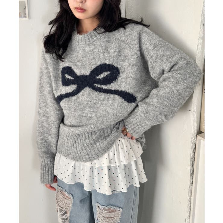 グレー | リボンモチーフニットプルオーバー | Outfitter lab