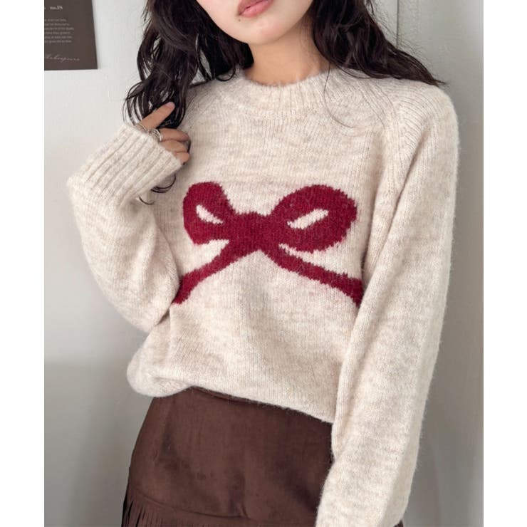 アイボリー | リボンモチーフニットプルオーバー | Outfitter lab