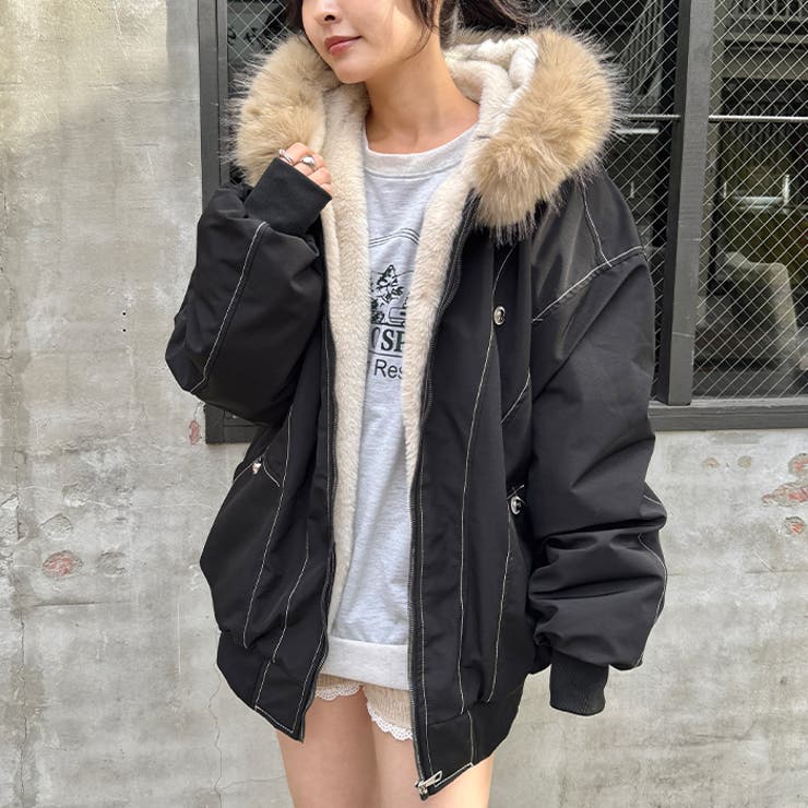 【取り外し可能】ファーフードステッチブルゾン | Outfitter lab | 詳細画像5 