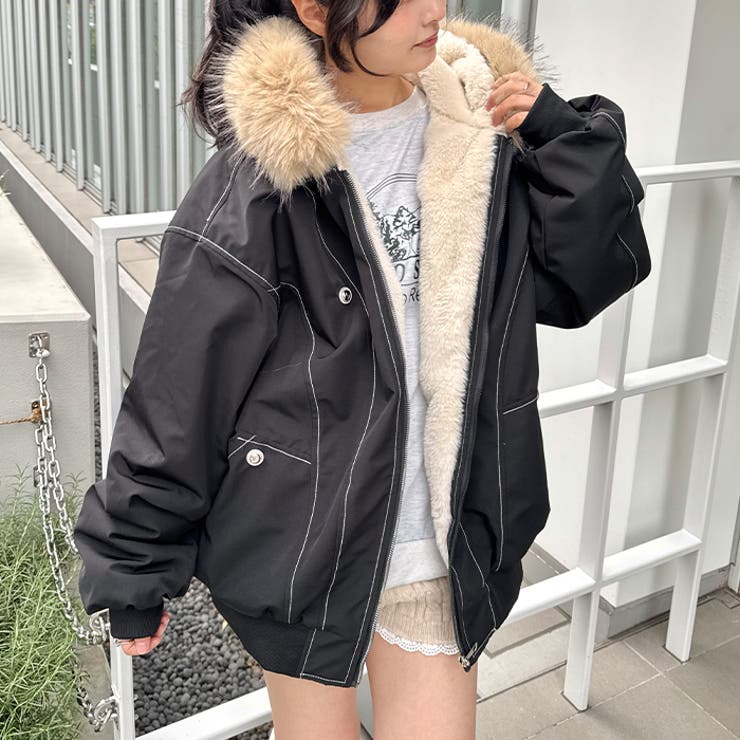 【取り外し可能】ファーフードステッチブルゾン | Outfitter lab | 詳細画像8 