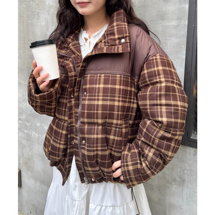 ブラウン | チェック切り替えダウンジャケット | Outfitter lab