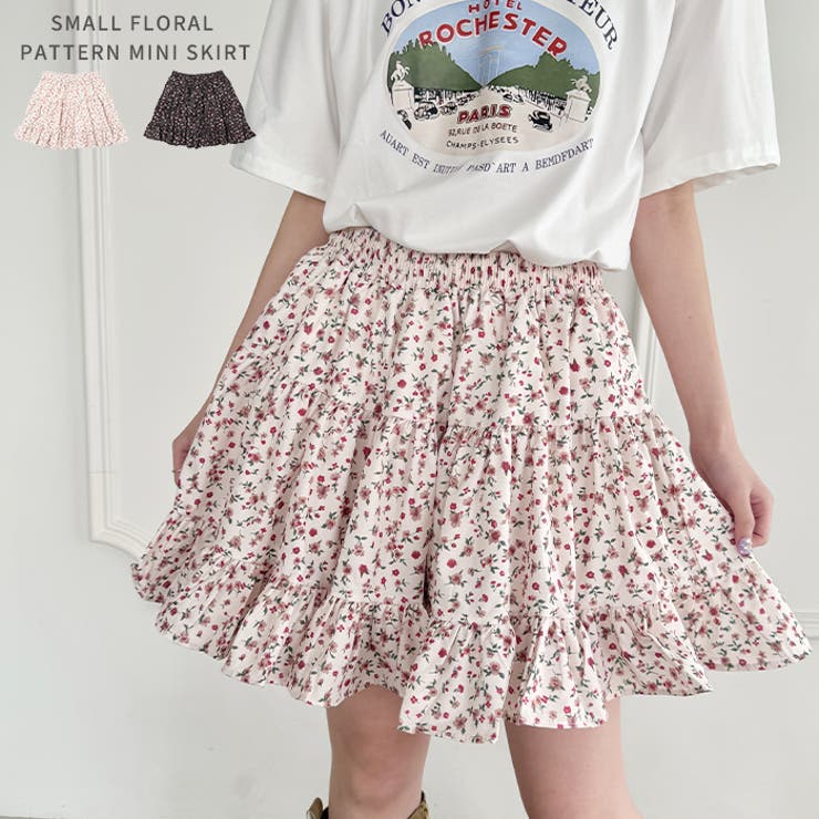 【ROTATE】かわいい♪花柄の装飾が施された高層ミニスカート 小花柄ティアードミニスカパン[品番：OUTW0000425]｜Outfitter