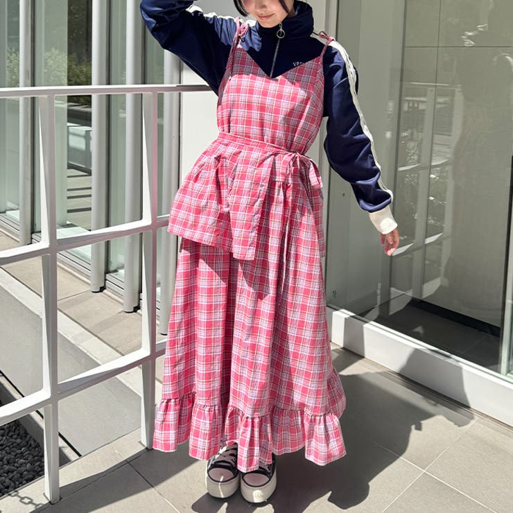 チェック柄フリルリボンキャミワンピース | Outfitter lab | 詳細画像10 