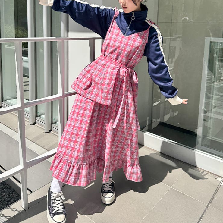 チェック柄フリルリボンキャミワンピース | Outfitter lab | 詳細画像12 