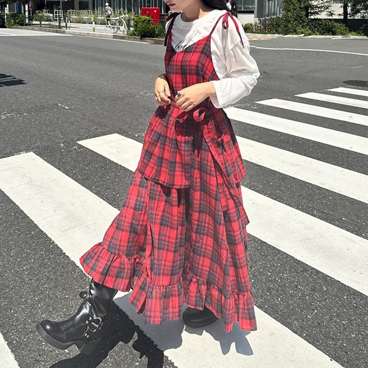 チェック柄フリルリボンキャミワンピース | Outfitter lab | 詳細画像23 