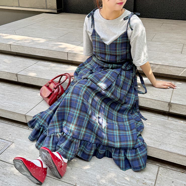 チェック柄フリルリボンキャミワンピース | Outfitter lab | 詳細画像9 