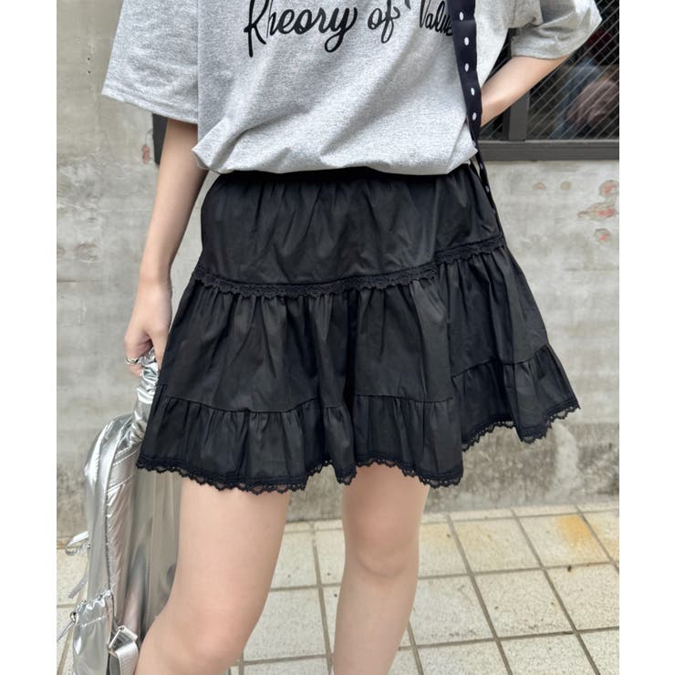 ブラック | チビレースコットンティアードミニスカパン | Outfitter lab