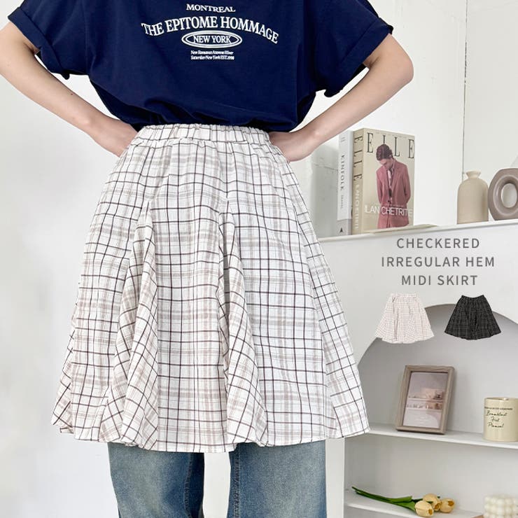 チェックイレギュラーヘムミディスカート | Outfitter lab | 詳細画像1 