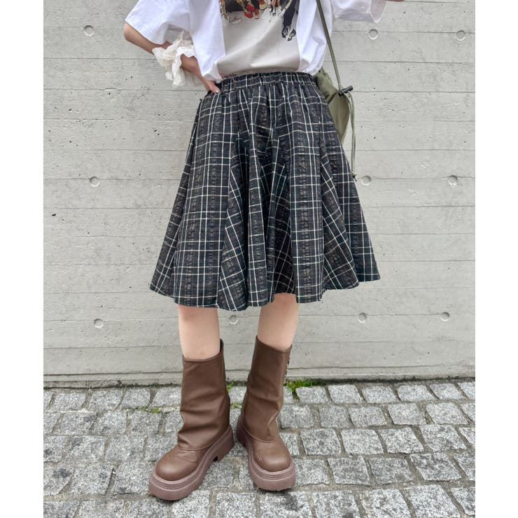 ブラック | チェックイレギュラーヘムミディスカート | Outfitter lab