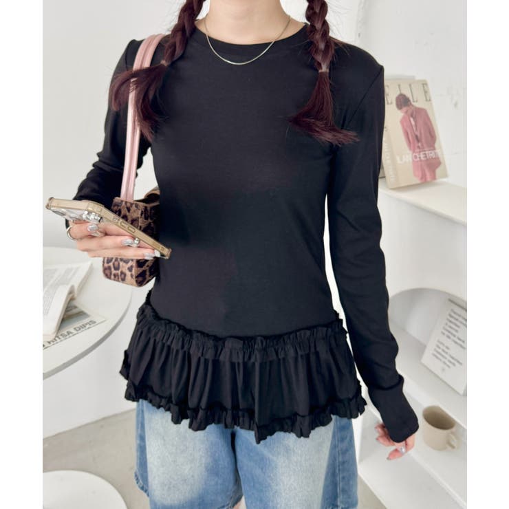 ブラック | 裾フリルトップス | Outfitter lab