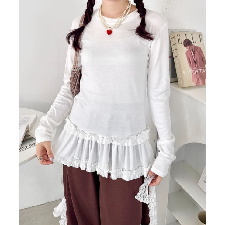 ホワイト | 裾フリルトップス | Outfitter lab