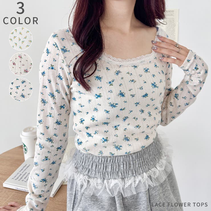 レース付きフラワートップス | Outfitter lab | 詳細画像1 
