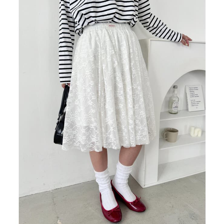 ホワイト | 総レースミディスカート | Outfitter lab