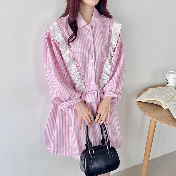 フリルレースストライプミニワンピース | Outfitter lab | 詳細画像11 