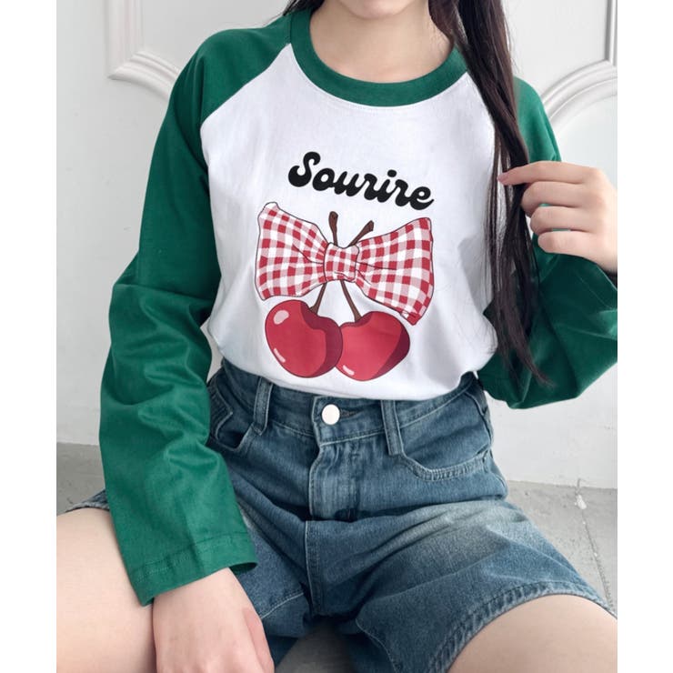 グリーン | チェリーリボンラグランTシャツ | Outfitter lab