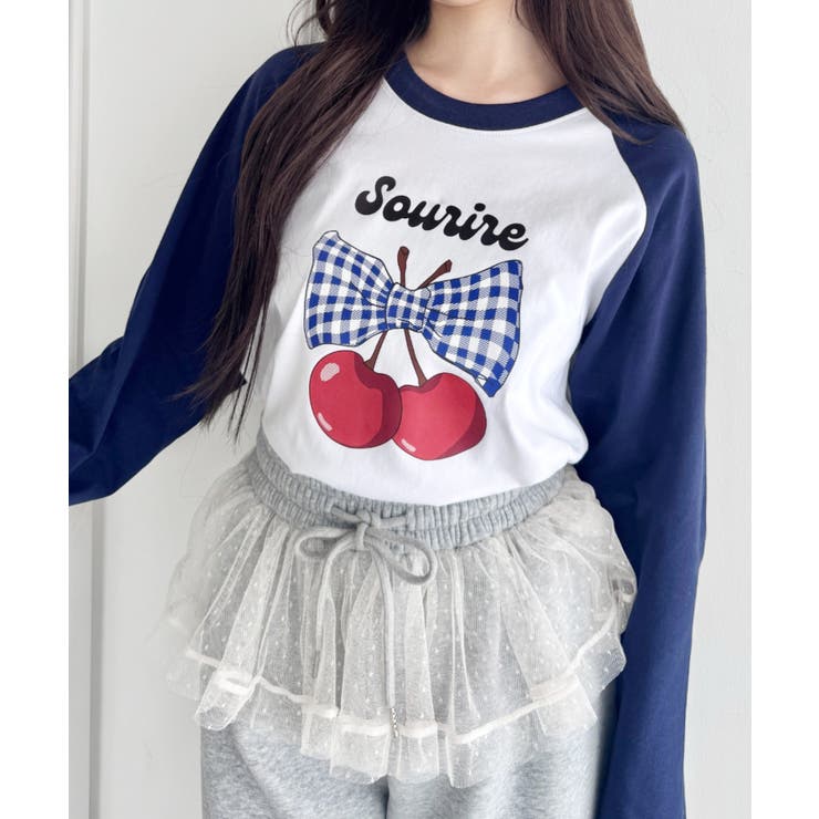 ネイビー | チェリーリボンラグランTシャツ | Outfitter lab