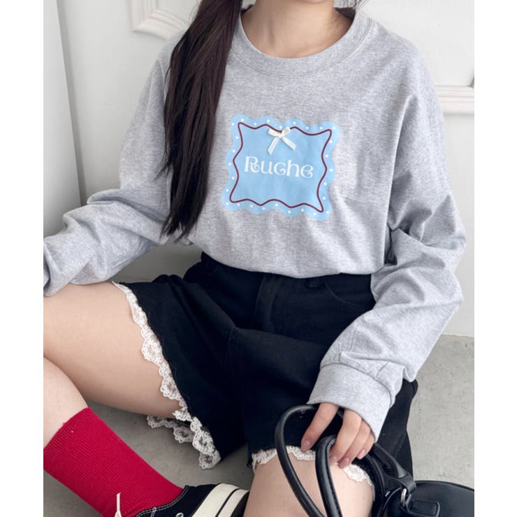 グレー | ウェーブロゴリボンTシャツ | Outfitter lab