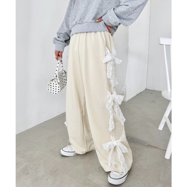 アイボリー | サイドレースリボンスウェットパンツ | Outfitter lab