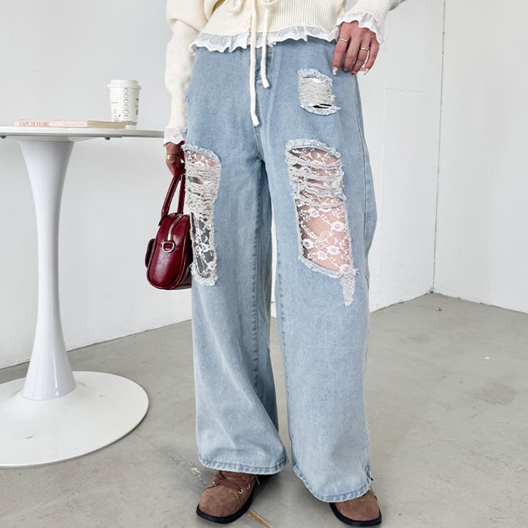 レースダメージデニムパンツ | Outfitter lab | 詳細画像5 