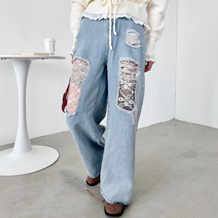 レースダメージデニムパンツ | Outfitter lab | 詳細画像6 