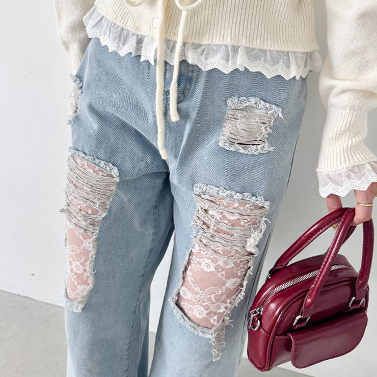 レースダメージデニムパンツ | Outfitter lab | 詳細画像8 