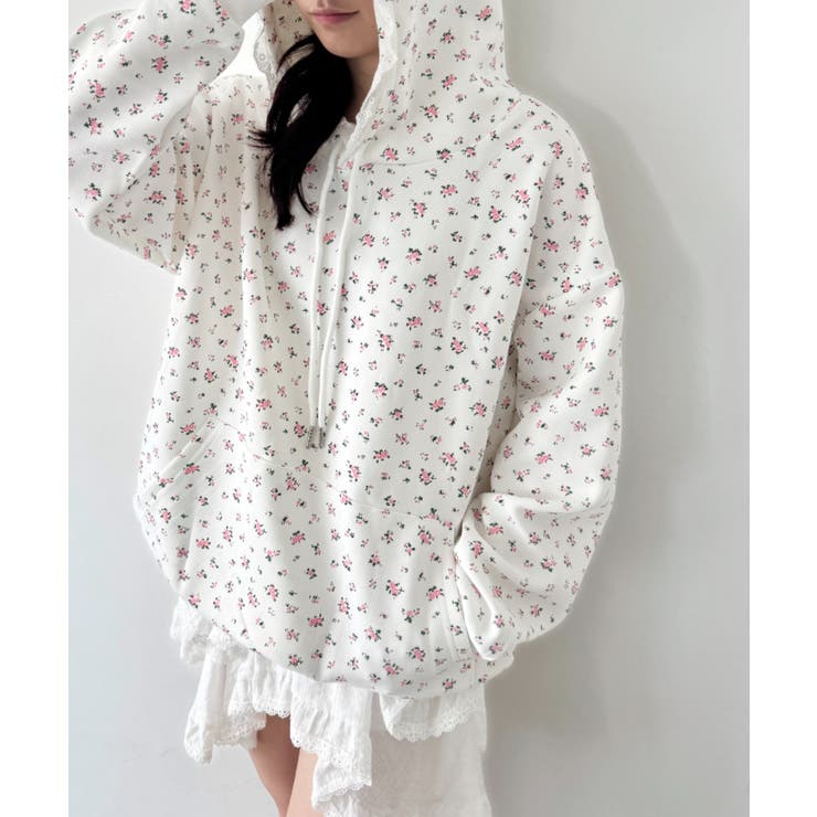 ホワイト | 小花柄フーディートップス | Outfitter lab