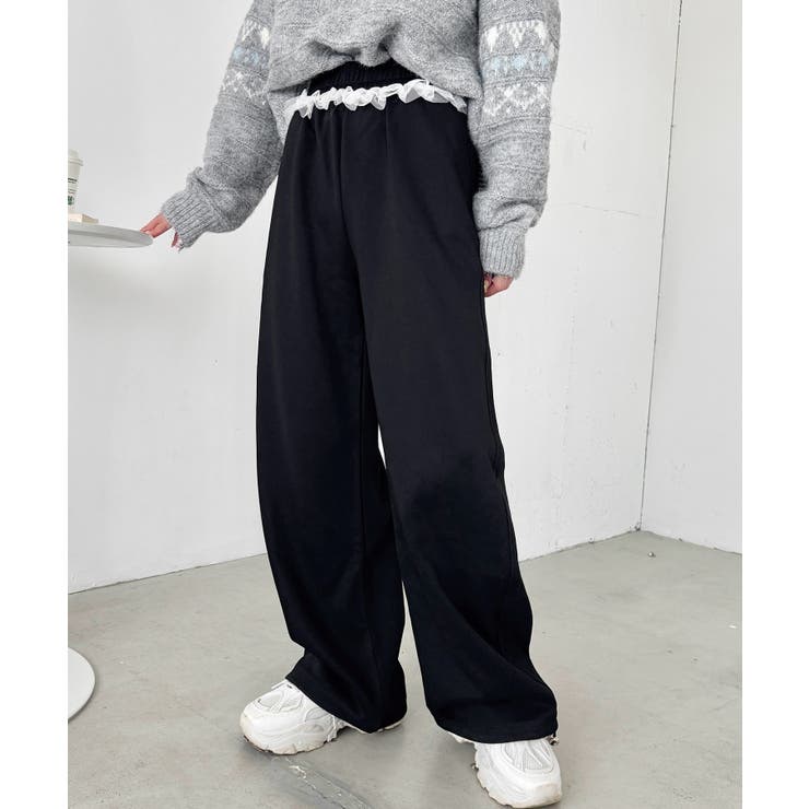 ブラック | ウエストチュールレーススウェットパンツ | Outfitter lab