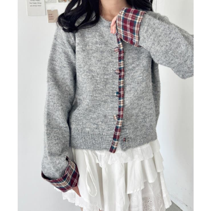 グレー | ネルチェックドッキングニットカーディガン | Outfitter lab