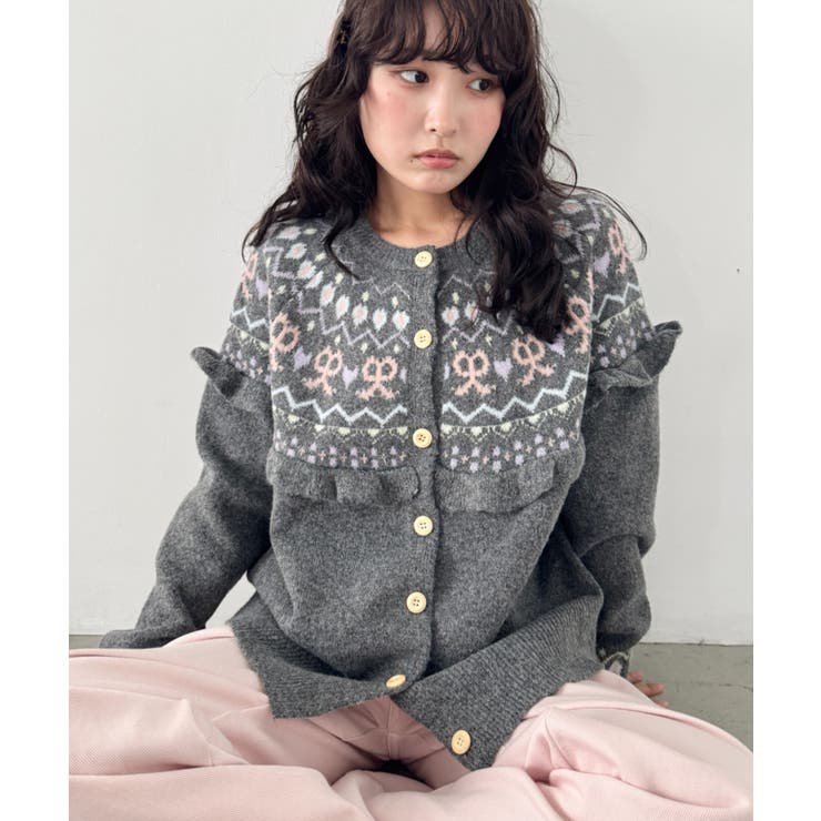 チャコールグレー | ラブリーリボンフリルカーディガン | Outfitter lab