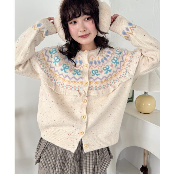 アイボリー | ラブリーリボンフリルカーディガン | Outfitter lab