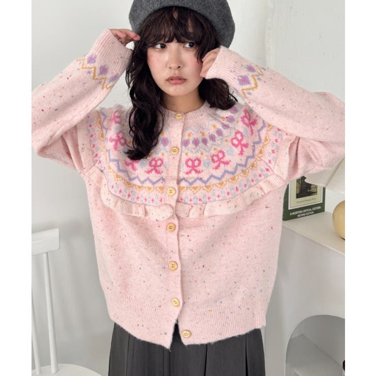 ピンク | ラブリーリボンフリルカーディガン | Outfitter lab