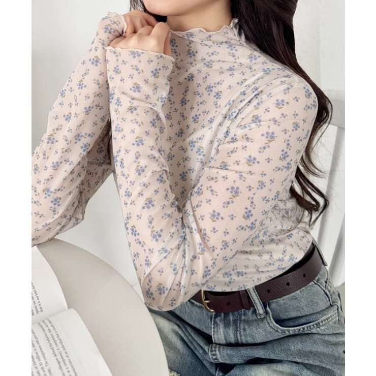 アイボリー | 花柄シアーハイネックトップス | Outfitter lab
