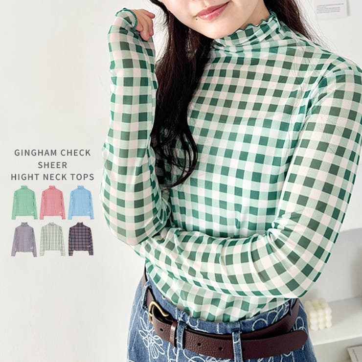チェックシアーハイネックトップス[品番：OUTW0000927]｜Outfitter lab