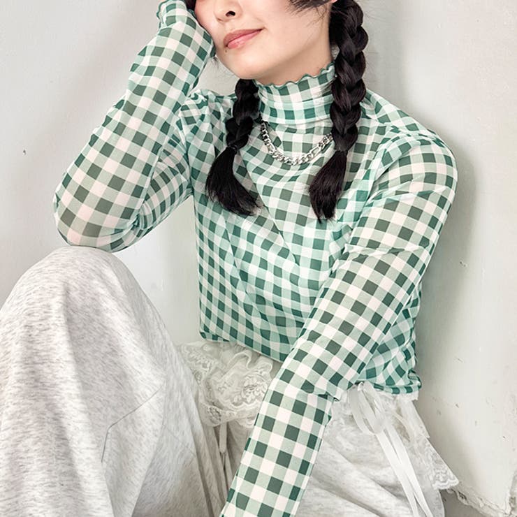 ギンガムチェックシアーハイネックトップス | Outfitter lab | 詳細画像13 