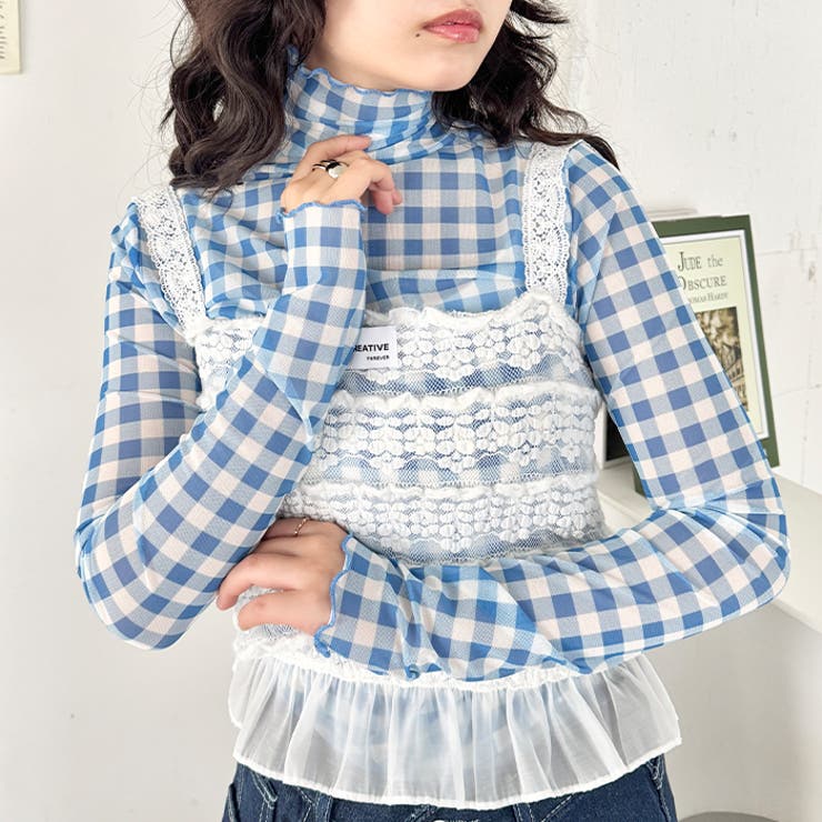 ギンガムチェックシアーハイネックトップス | Outfitter lab | 詳細画像5 