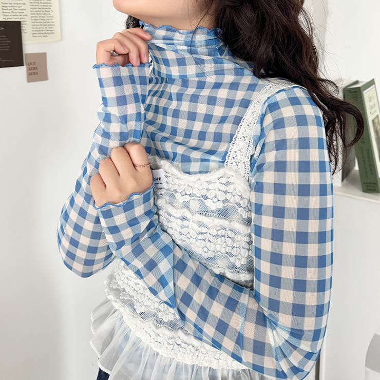 ギンガムチェックシアーハイネックトップス | Outfitter lab | 詳細画像6 