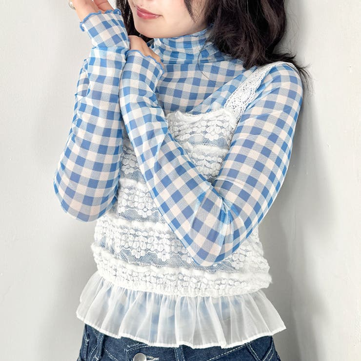 ギンガムチェックシアーハイネックトップス | Outfitter lab | 詳細画像7 