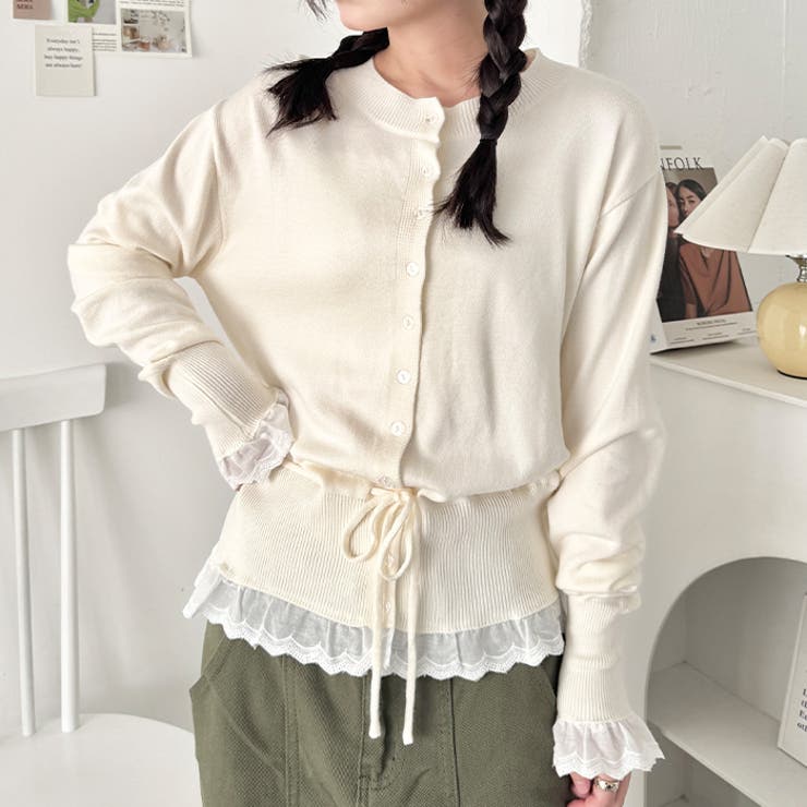 コットンレースリボンリブカーディガン | Outfitter lab | 詳細画像5 