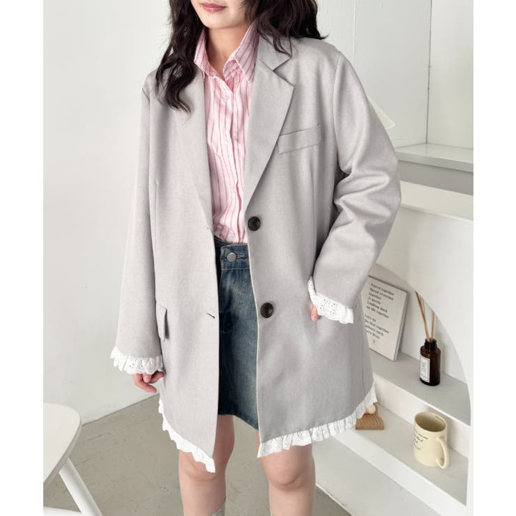 グレー | フリルテーラードジャケット | Outfitter lab