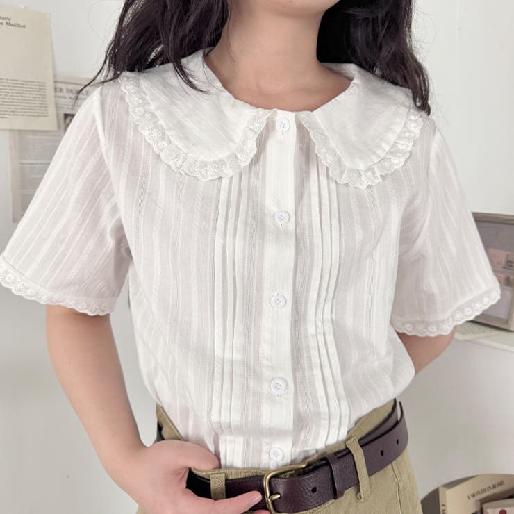 ピンタックレース丸襟半袖シャツ | Outfitter lab | 詳細画像6 