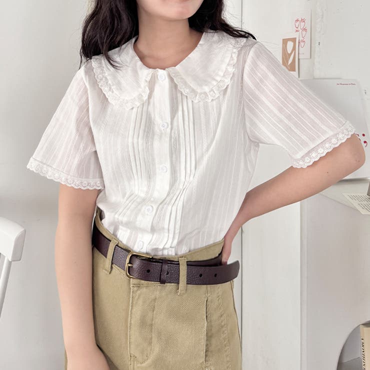 ピンタックレース丸襟半袖シャツ | Outfitter lab | 詳細画像8 