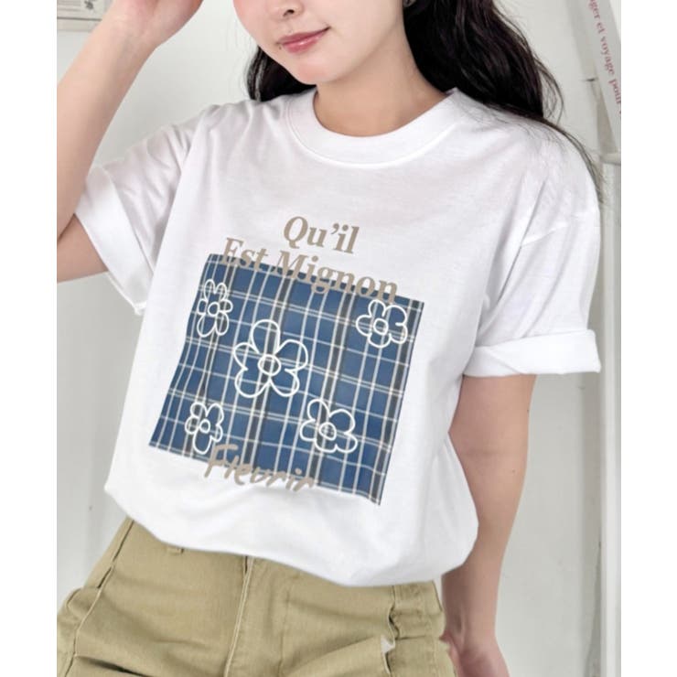 ブルー | チェックボックスロゴプリント半袖Tシャツ | Outfitter lab