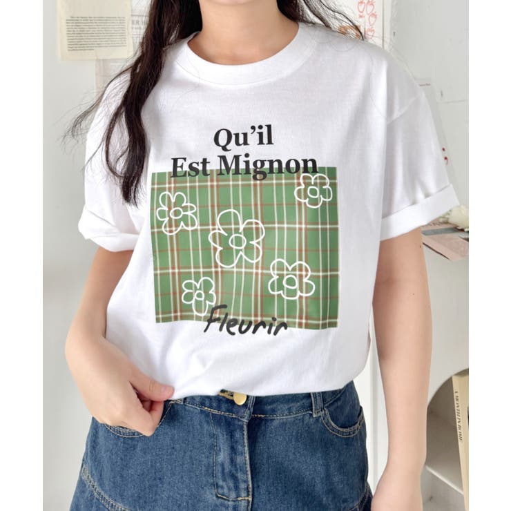 グリーン | チェックボックスロゴプリント半袖Tシャツ | Outfitter lab