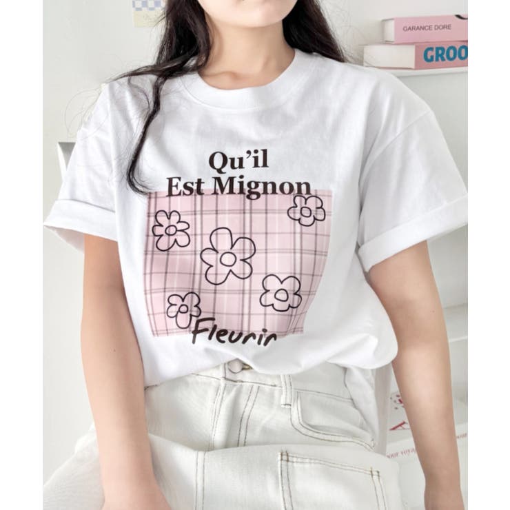 ピンク | チェックボックスロゴプリント半袖Tシャツ | Outfitter lab