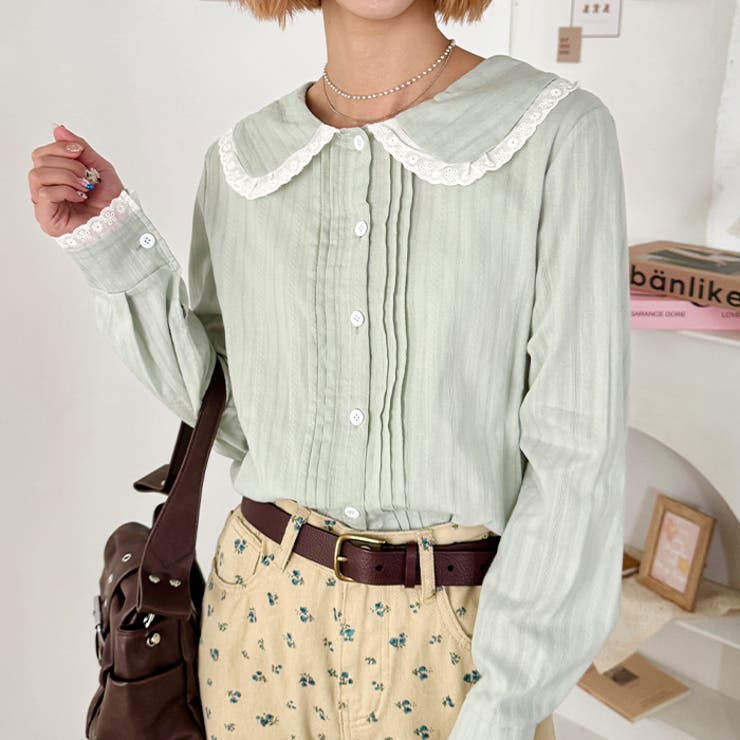 ピンタックレース丸襟長袖シャツ | Outfitter lab | 詳細画像12 